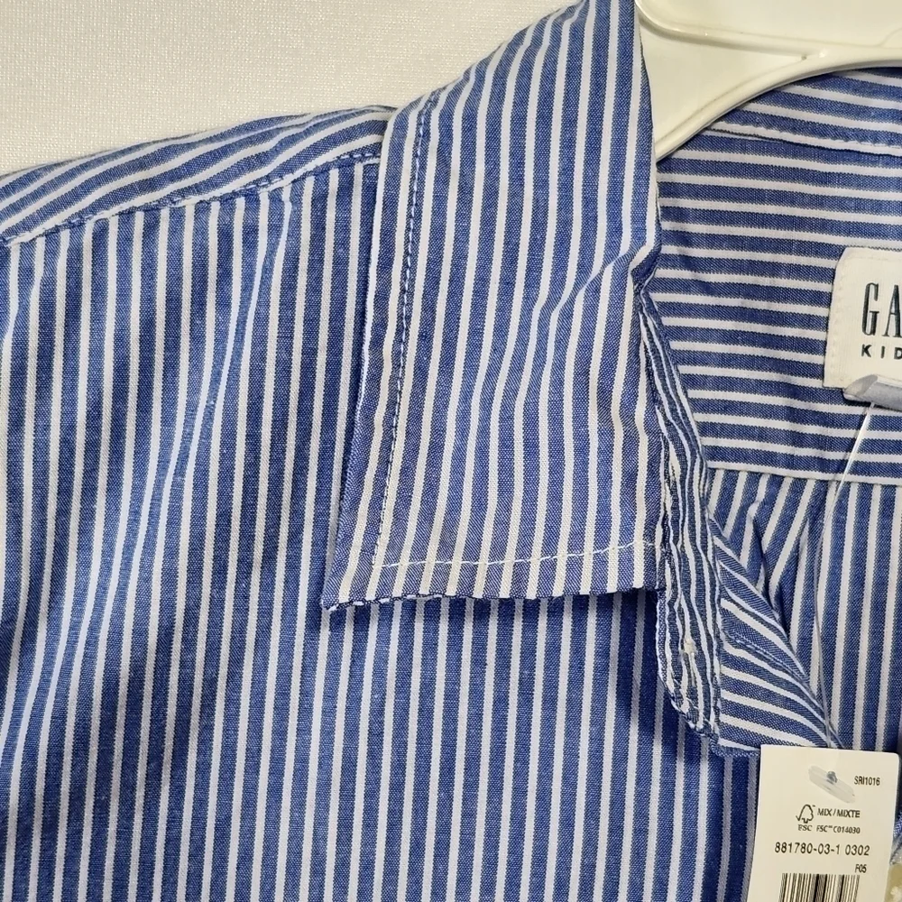 Gap Boys Size 10 Oxford Blue Strip Short Sleeve Collard Button Down Pocket Shirt